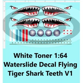 Unbranded White Toner 1:64 Waterslide Decal Flying Tiger Shark Teeth V1