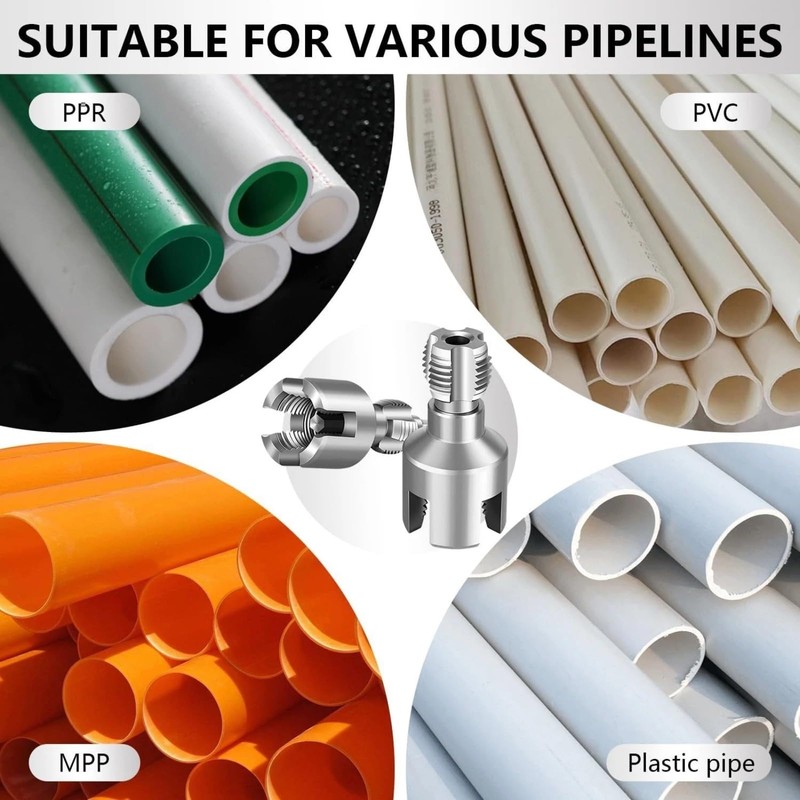 Integrated Pipe Threading Tool, 1/2“ And 3/4” Drill Compatible Dual-Function