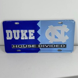 Craftique **NEW** House Divided Duke / North Carolina Logo Blue Laser License Plate Mirror