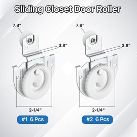 Worldity 6 Set Heavy Duty Sliding Door Roller Kit, 12 Pcs Adjustable Door Hooks with 24 Screws, Sliding Door Rollers Replacement, Smoothly and Quietly for Wardrobe, Bifold Doors(#1 & #2)