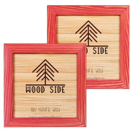 Rustic Wooden Square Picture Frames 4x4 - Set of 2-100% Natural Solid Eco Wood with Real Glass for Wall Mounting and Tabletop Display Photo Frame - Red