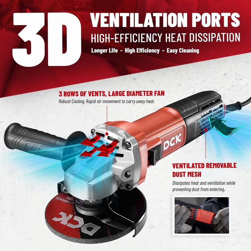 DCK 9.2 Amp Angle Grinder, 4-1/2 Inch Electric Grinder Power