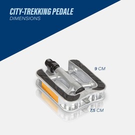 Bicycle Pedals Silver City Trekking with Reflectors Suitable for All Bike Types, Trekking Bike, E-Bike, Touring Bike, City Bike - Comfort Pedals
