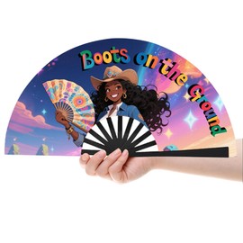 AYTHSRIC 13 inch Line Dance Popping Fan, Where Them Fans at Clack Fan, Boots On The Ground, Large Festival Folding Fans, Pop Fans for Women Foldable Wedding Dance Church Party (Style A)
