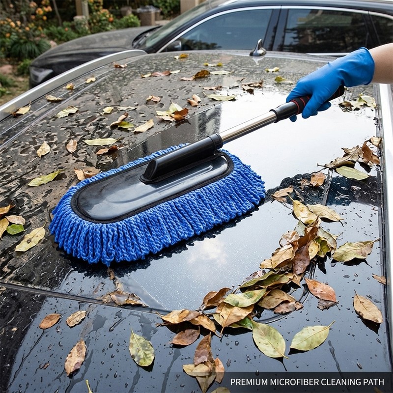 Car Wash Brush with Flexible Stainless Steel Handle – Microfiber