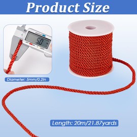 SOFPLATE 20 m / 21.87 Yards Decorative Cord Twisted Cord 5 mm Red Polyester 3-Layer Silk Cord Twisted Braided Cords Closure and Honor Cords for Home Decoration Bags Upholstery Curtain