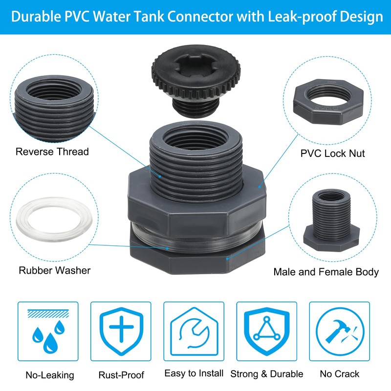 PATIKIL PVC Bulkhead Fitting with Plug G 3/4, Double Threaded