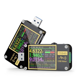 Medidor de potencia USB, Probador USB 3.0 4-24V 0-6.5A Voltímetro USB Amperímetro Monitoreo en tiempo real, 0.00001 resolución USB multímetro probador de voltaje y corriente(FNB48)