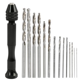 14 Piece Mini Hand Drill Set Precision Drill Bits from 0.5 - 3.0 mm, Hand Drill Model Making, Made of Aluminium Non-Slip Handle, Mini Drill, for Model Making and DIY Projects