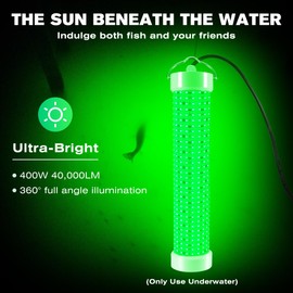 Goldlife 400W LED Green Underwater Fishing Light, 100ft Cable丨110V GFCI Safety Plug丨IP69K Submersible Attractants Light丨for Docks/Boats/Kayaks丨for Fresh & Salt Water Fishing