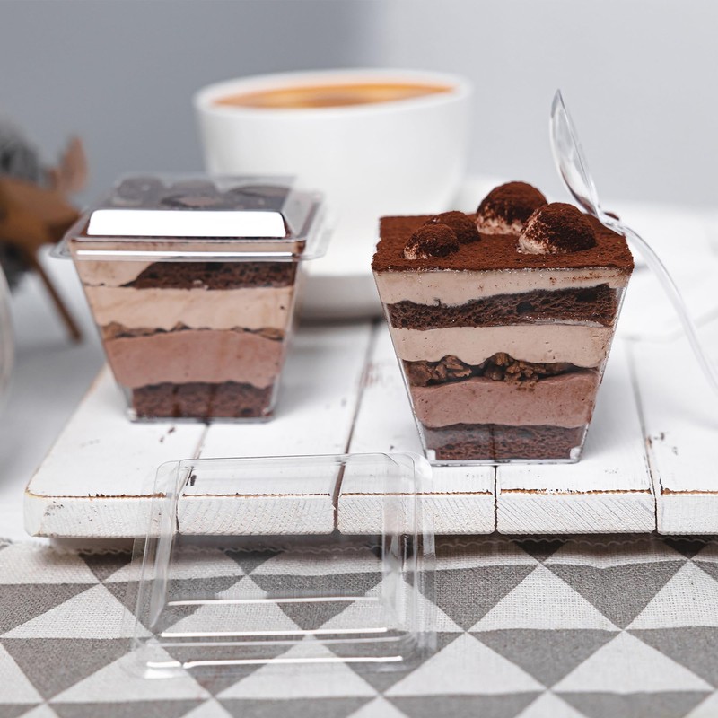 NZVCN 100 Pcs 4oz Mini Dessert Cups Clear Square Dessert