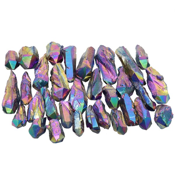 mookaitedecor 1 lb Bulk Irregular Shape Titanium Coated Natural Rock Quartz Crystal Points Raw Crystals for Reiki Healing and Decoration, Colorful