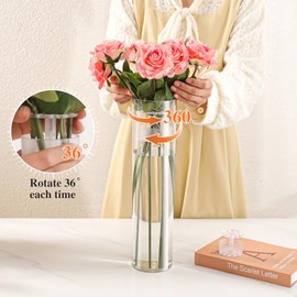 Juego de 3 jarrones cilíndricos y transparentes de acrílico con 2 anillos de soporte de tallo Ikebana en espiral, altos, irrompibles, para centros de mesa de boda o decoración de ramo de flores