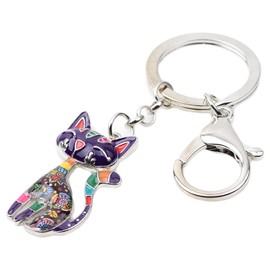BONSNY Enamel Alloy Chain Cat Key Chains For Women Car Purse Handbag Charms (Purple)