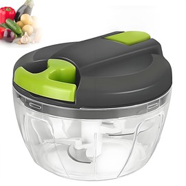 Zwiebel Zerkleinerer, 520 ml Zwiebelschneider Manuell, Gemüseschneider mit 3 Edelstahlklingen, Multizerkleinerer mit seilzug, Gemüse Zerkleinerer für Zwiebeln, Knoblauch