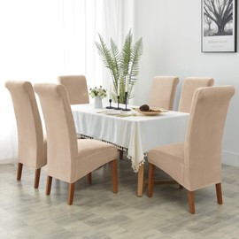 MILARAN Velvet Large Chair Covers for Dining Room, Soft Stretch Seat Slipcover for Large Dining Chair, Washable Removable Parsons Chair Protector, Set of 2,Beige