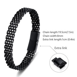 Bracelets for Men-Stainless Steel Magnetic Clasp Weaving Chain Mens Bracelet (Black)
