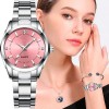 Reloj Elegante para Mujer – Acero Inoxidable, Correa Rosa, Resistente