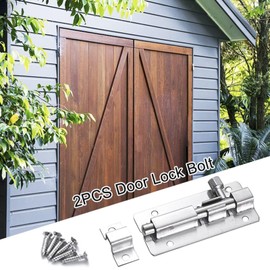 2 Pack Stainless Steel Sliding Bolt Latch Lock, 2 Inch (Silver)， Door Bolts Lock Latch,Resistant Small Plate Latches for Securing Internal Doors for Bedrooms, Bathrooms, Cupboards and Storage Units,