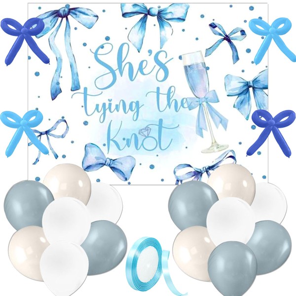 Blue She is Tying The Knot Backdrop Banner Blue Bridal