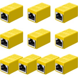 10 Pieces RJ45 Coupler, Ethernet Extension Adapter Network Connector for Cat7/Cat6/Cat5e/Cat5 Ethernet Network Cable Coupler Female to Female (Yellow)