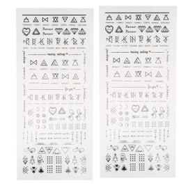 2 Hojas de Pegatinas de Uñas con Patrón, Calcomanías de Transferencia de Agua, Calcomanías de Uñas con Letras Negras, Decoración de Rayas, Accesorios de Arte de Uñas para Bricolaje, Arte de Uñas Acríl
