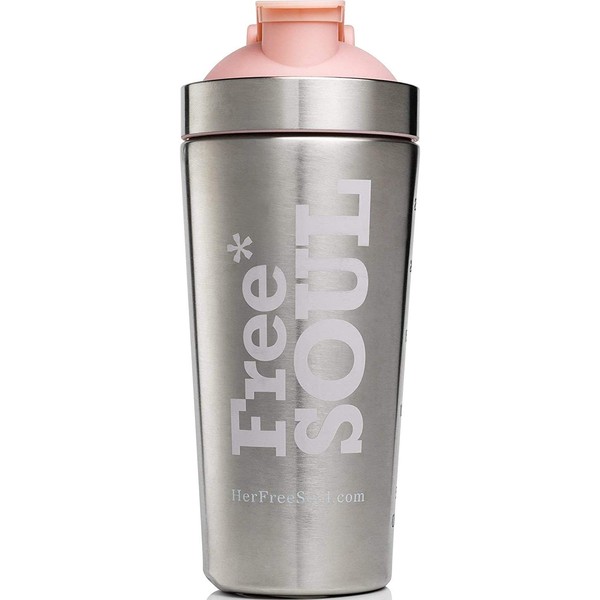 Free Soul Steel Protein Shaker Bottle 700ml | Pink | Stainless Steel Metal BPA Free | No Plastic Smell | Leak Proof | Keep Shakes Chilled | In-Built Grill for Lump-Free Shakes | Wash by Hand