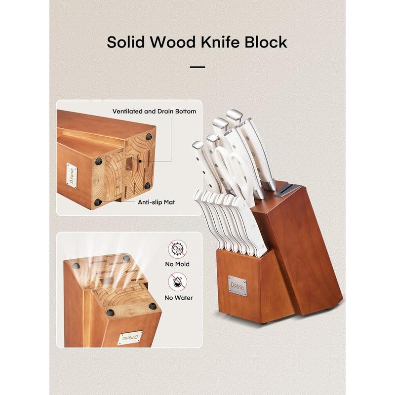 D.Perlla Knife Set, 14 PCS Stainless Steel Kitchen Knives Block
