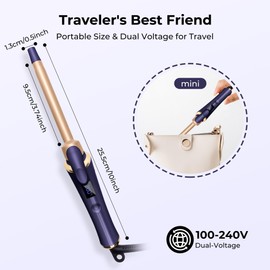 Travel Curling Tong 13mm, Mini Hair Curling Tongs, Small Curling Tonges for Short Hair, Hair Curler with 5 Adjustable Temperature from 120-200℃, Curling Tonges for All Styler, Double Voltage