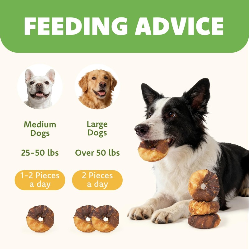 MON2SUN Dog Treats, 3-3.5 Inch Triple Flavor Wrapped Rawhide Donuts,
