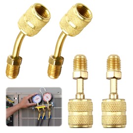 R410A Adapter 5/16 Inch SAE Female to 1/4 Inch SAE Male for Mini Split Adapter Fitting HVAC System, Brass Mini Connector Adapter, Brass Quick Couplers, 2 Straight Adapters + 2 Angled Adapters