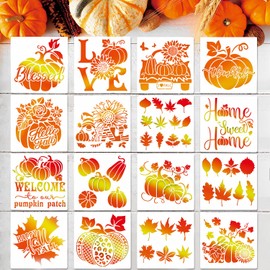 16Pcs Fall Stencils Kit 7.9x7.9 inch, Welcome Autumn Leaf Reusable Stencils Thanksgiving Pumpkin Templates for Painting on Wood Crafts Drawing Home Decorations