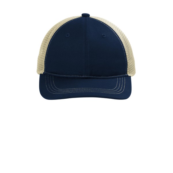 Port Authority Unstructured Snapback Trucker Cap C119, True Navy/ Tan,