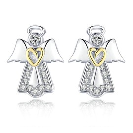NEWL 925 Sterling Silver Guardian Angel Exquisite Stud Earrings for Women Silver Jewelry Gift