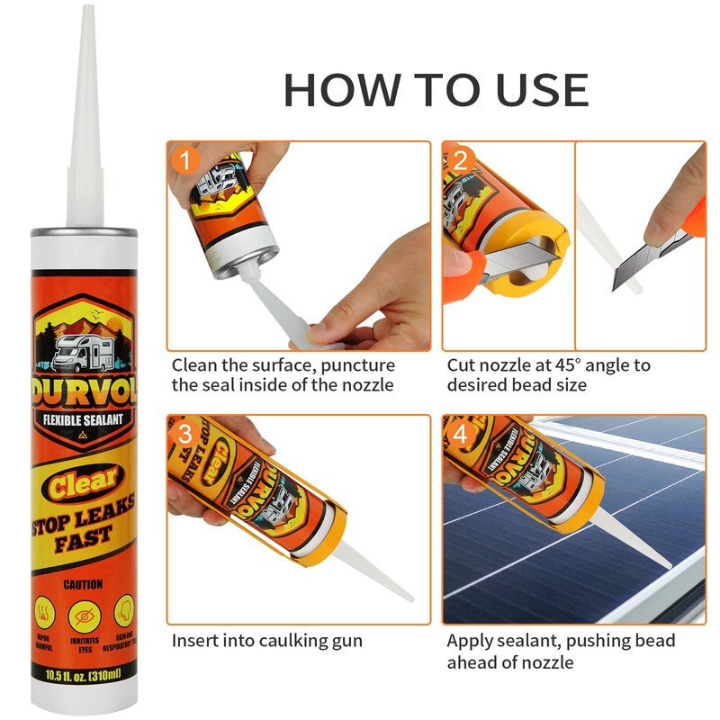Durvol Pro Flex RV Roof Flexible Sealant Caulking Pack-4 Clear