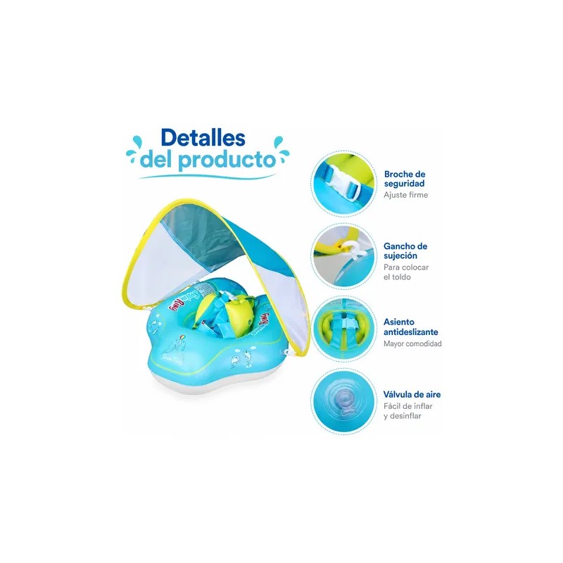 Flotador Bebé Con Techo Parasol Inflable Piscina Seguro