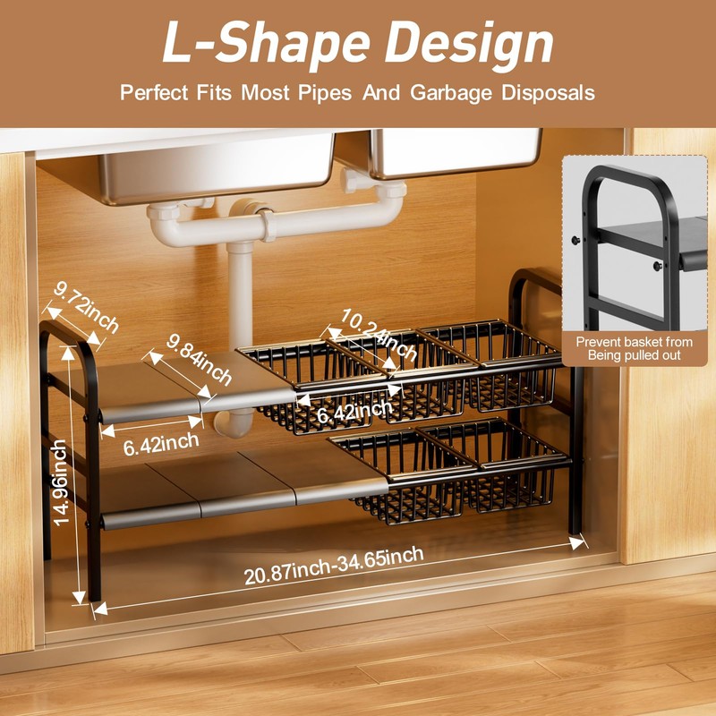 Under Sink Organizers and Storage,Detachable Panels and Baskets,Under Sink Storage,Adjustable