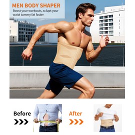 SCARBORO Waist Trainer Trimmer for Men Faja Shapewear Corset Sweat Body Shaper Girdle Tummy Control Stomach Wrap Beige