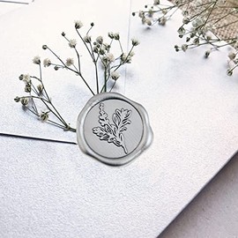 Botanical Adhesive Wax Seal Stickers 25Pk - Pre-Made from Real Sealing Wax (Silver)
