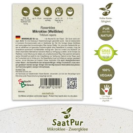 Mikroklee Microclover Mini Klee Dwarf Clover Microclover Seeds for Even Dense All-Year Green Lawn - Small Leaf Clover Seeds - Lawn Clover Small White Clover, 50 g for Approx. 25 m²