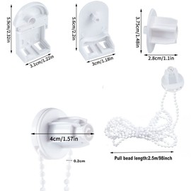 2 Set Roller Blind Fittings, 25 mm Roller Blind Replacement Repair Kit with Blind Cord Plastic Roller Blind Spares for Curtain Rods/Roller Blind Brackets