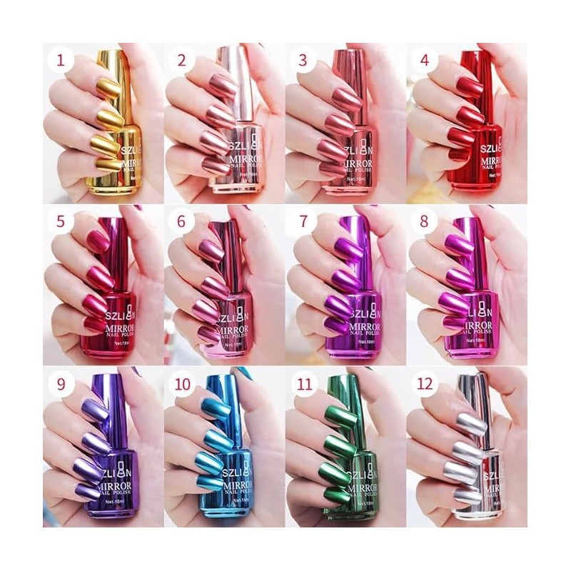 Silver Nail Polish, Metallic Mirror Effect, Metal Long-Lasting Non-Peelable Nail