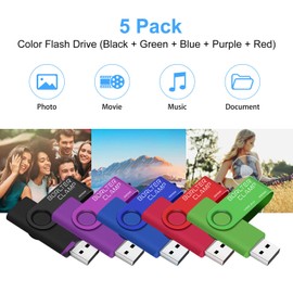 BorlterClamp 32GB USB Flash Drive 5 Pack USB 2.0 Drive Pack Bulk Swivel Memory Stick Colorful Thumb Drive USB Storage Pen Drive, Black/Purple/Blue/Green/Red
