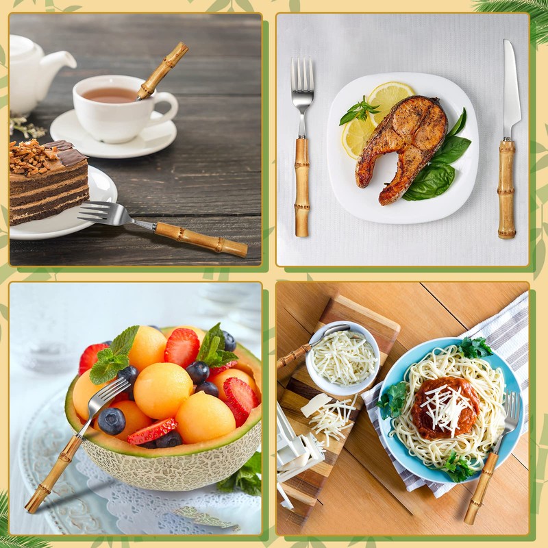 Eboot Bamboo Silverware Set 18/8 Stainless Steel Tableware Set Natural