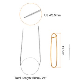 HARFINGTON Circular Knitting Needles 24" Stainless Steel US 4/3.5mm Knitting Needles 5.51" with Knitting Stitch Holder for Fast Knitting Tip to Tip Sweater Scarves Necklaces
