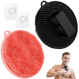 Limpiador corporal de silicona, 2 piezas, esponja de silicona duradera con cerdas onduladas y mango antideslizante, exfoliante corporal higiénico para exfoliación suave y espuma (negro y rosa