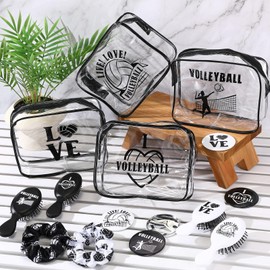 SilTriangle 48 Pcs Volleyball Gifts for Team Bulk Volleyball Party Favors Include PVC Cosmetic Bags Makeup Mirror Hair Scrunchies Detangling Brush Sports Accessories for Women Players Sports Lovers