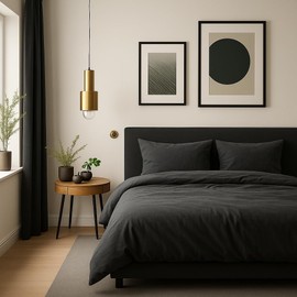 VEL VET HOME Deluxe Bed Linen Set, Cotton Duvet Cover, 135 x 200 cm, with Pillowcase, 80 x 80 cm, High Quality, with Zip, 100% Cotton, Made in the EU, Dark Grey