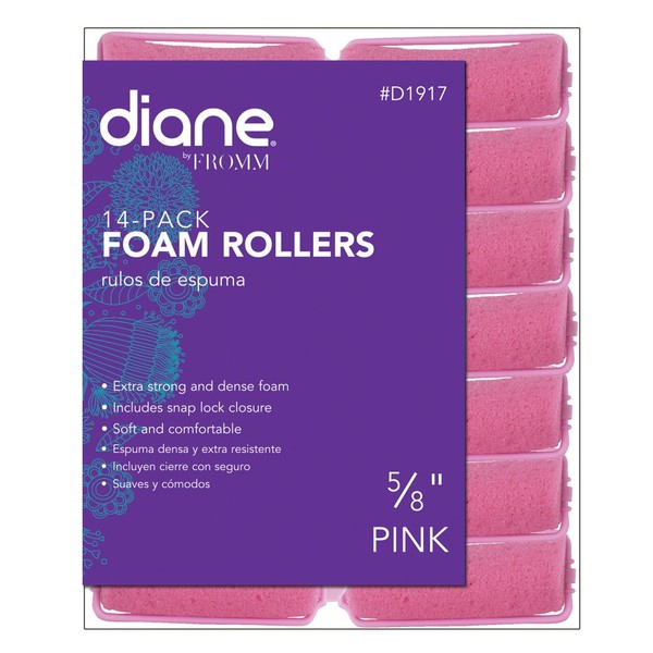 Diane Foam Rollers, Pink, 5/8", 14/bag, Won't hurt your hair, Satin, Hair rollers and curl, Dense foam, Snap closure