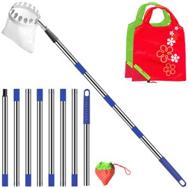 Numola Fruit Picker Pole with Basket, 10.3FT Adjustable Pole with 2 Strawberry Bags for Orange, Lemon, Avocado, Mango, Cherry, Apple, Pear, Apricot, Limes, Peach, Plums, Persimmons Tree Picker, Blue